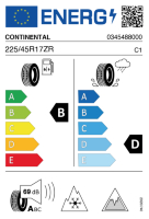 EU-Reifenlabel für CONTINENTAL VIKING CONTACT 8 225/45 R17 94T