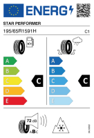 EU-Reifenlabel für STAR PERFORMER SOLAR 4S 195/65 R15 91H